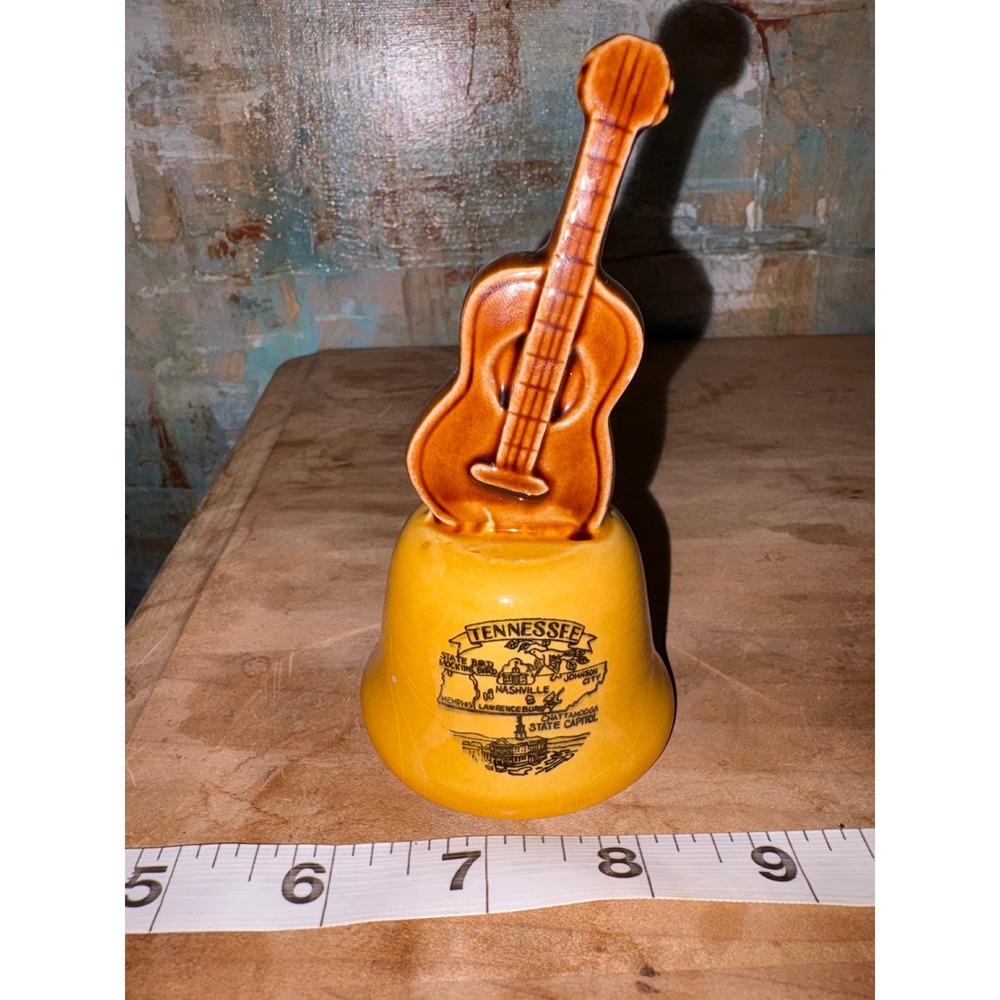 Vintage Tennessee Souvenir Bell Ceramic Guitar Handle Music‎ City Japan Yellow